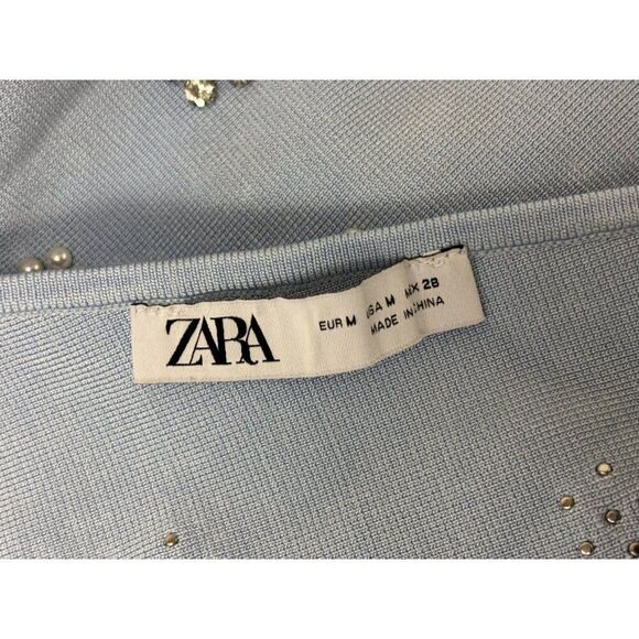 Zara Womens Mini Dress Size M Blue Knit Studded Beaded Rhinestone 2142/081 NWOT - Picture 5 of 10